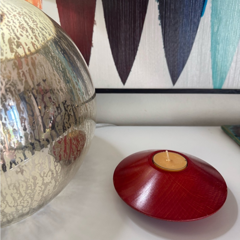 Red Wooden Candle Holder